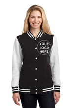 Charger l'image dans la galerie, Custom Embroidered Womens Fleece Letterman Jacket Add Your Logo or Text - Jittybo's Custom Clothing & Embroidery
