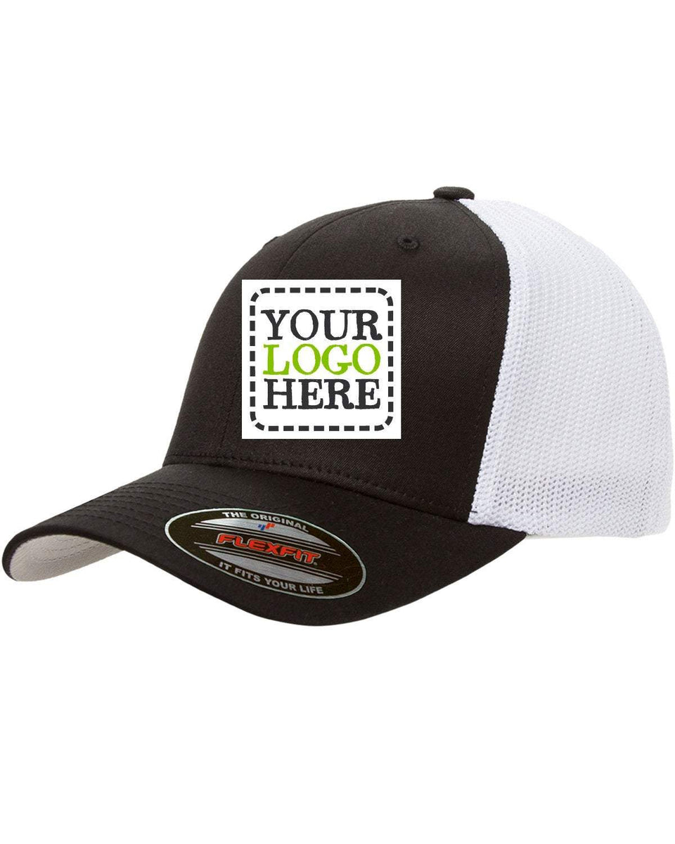 Custom Hats for Men Add Your Name Company Logo Text Picture Fitted Black,  One Size at  Men's Clothing store